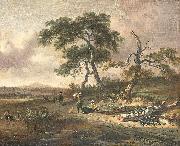 Jan Wijnants Landscape with pedlar and resting woman. oil painting on canvas